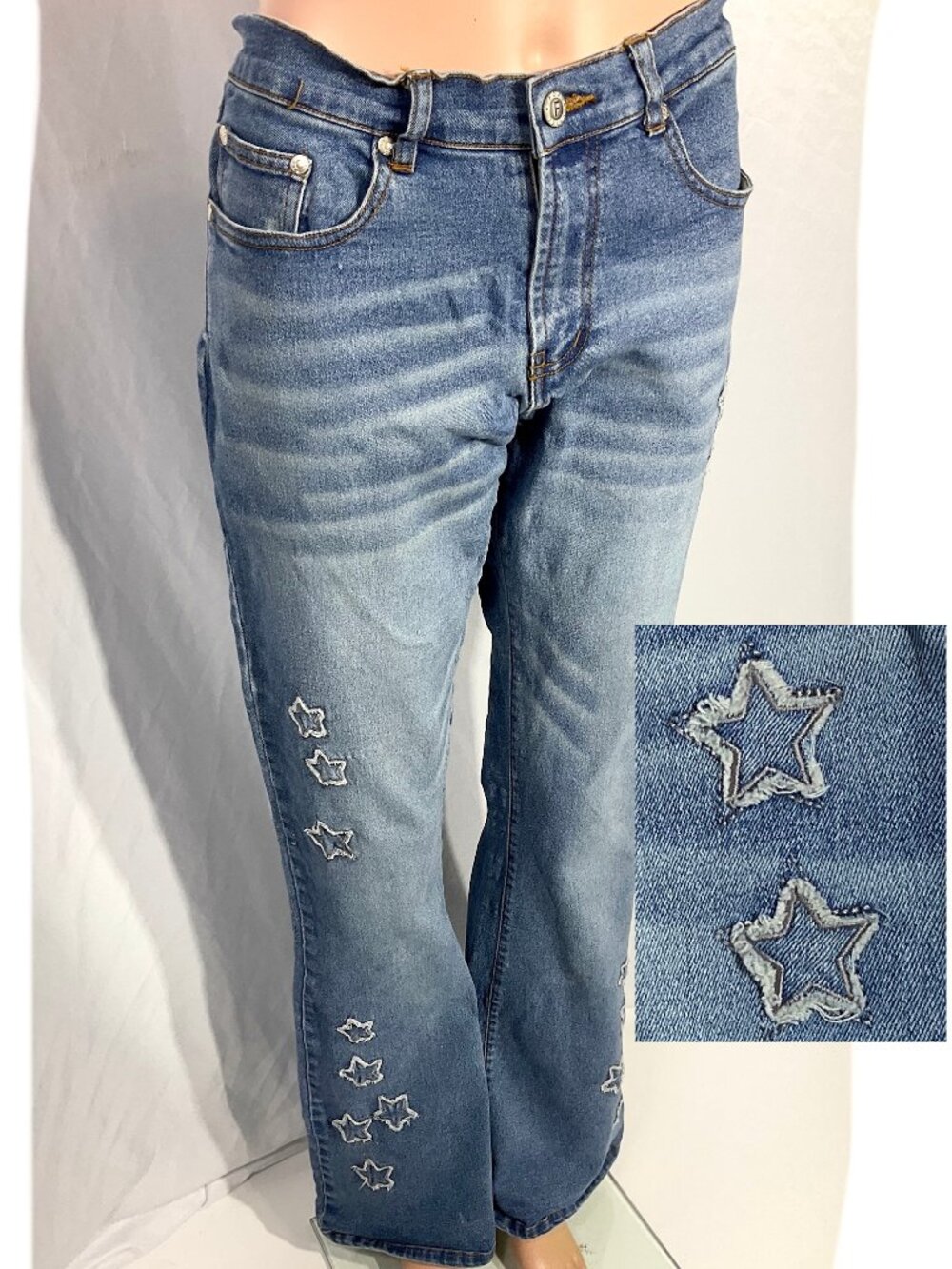 Fox Size 42 (EU?) Jeans with Stars Bootcut Womens Denim Applique 32" Inseam Long